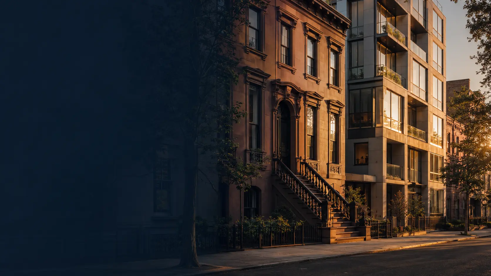 Elegant New York City residential architecture at sunset